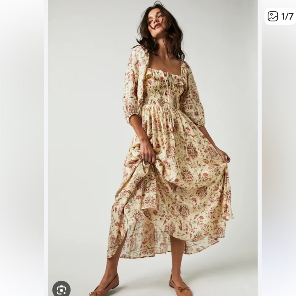 Free People Floral Cream Midi Dress